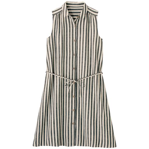 70%OFF【レディース大きいサイズ】 リネン混ノースリーブシャツワンピ - セシール ■カラー：ストライプ ■サイズ：4L
