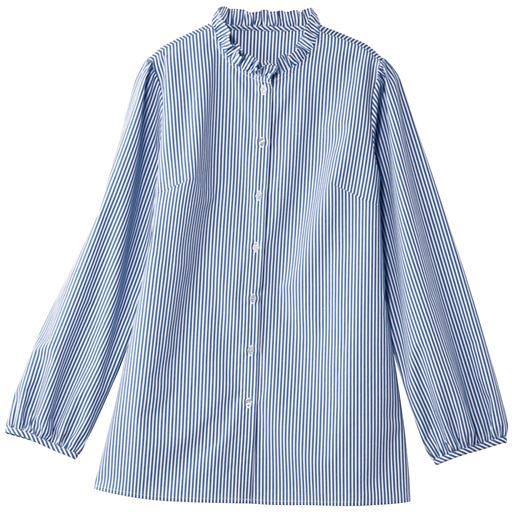 45%OFF【レディース】 スタンドフリル衿シャツ(洗濯機OK) - セシール ■カラー：ストライプA ■サイズ：L