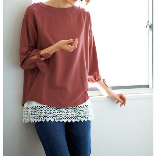  50%OFF【レディース】リボンスリーブブラウス - セシール ■カラー：クラウディピンク ■サイズ：L