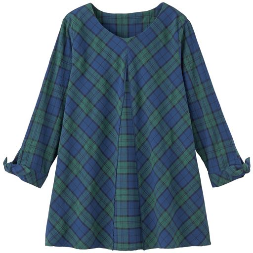 70%OFF【レディース】 リボンスリーブフレアブラウス ■カラー：チェックA(ネイビー系) ■サイズ：M