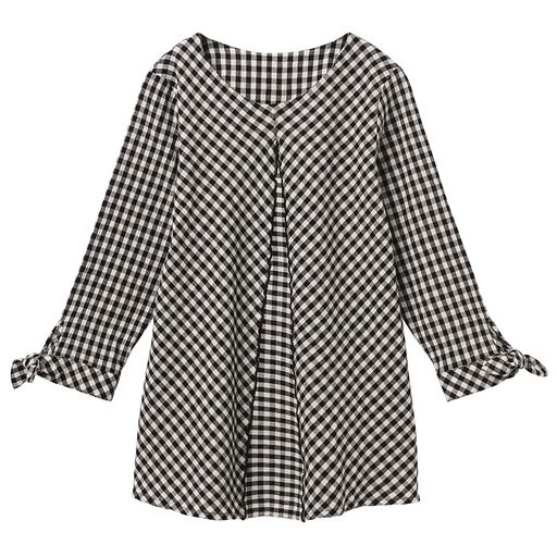 70%OFF【レディース】 リボンスリーブフレアブラウス ■カラー：チェックB(ギンガム) ■サイズ：L