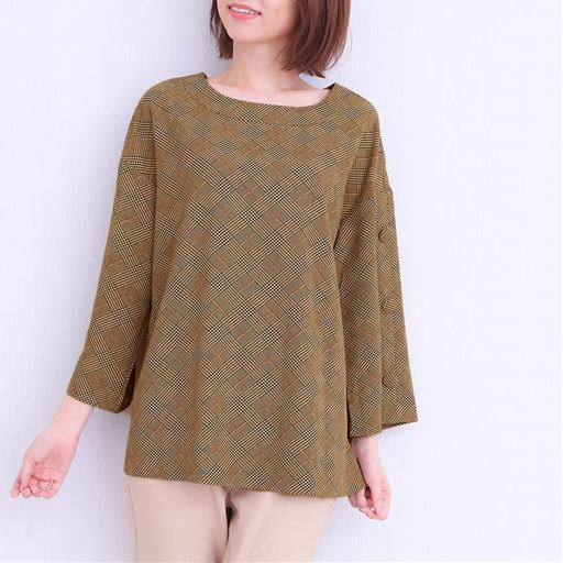  50%OFF【レディース】ボタン使いストレッチブラウス ■カラー：チェック(ベージュ系) ■サイズ：SML3L