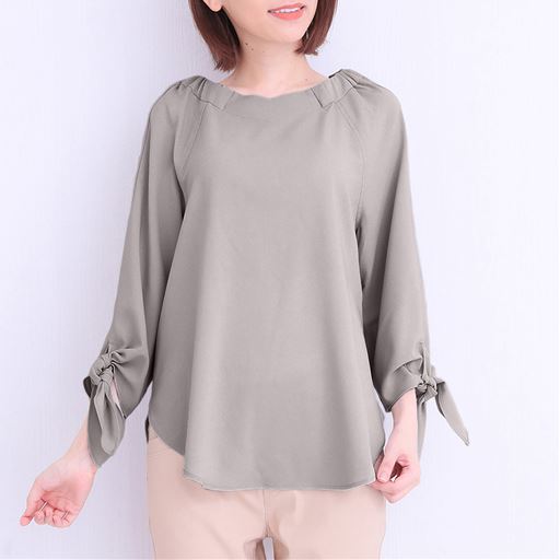 60%OFF【レディース】 リボンスリーブストレッチブラウス ■カラー：シルバーグレー ■サイズ：M,L