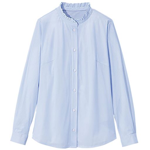 45%OFF【レディース大きいサイズ】 【ぽっちゃりさんサイズ】フリル衿ブラウス(UVカット・抗菌防臭・吸汗速乾) グラマー用サイズ有(胸のサイズで選べる) - セシール ■カラー：サックス ■サイズ：5L,5L+(F・Gカップ相当)