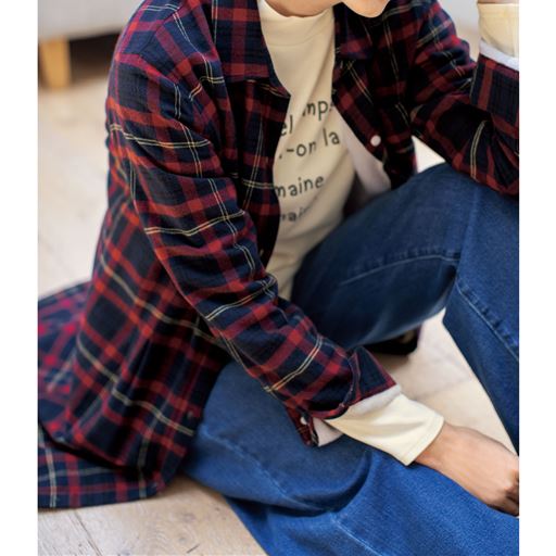 43%OFF【レディース】 2枚仕立てのあったか裏フリースシャツワンピース(洗濯機OK) ■カラー：チェックA(レッド系) ■サイズ：S