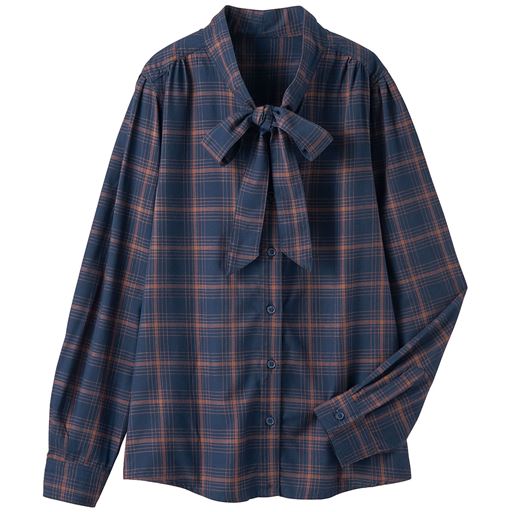 50%OFF【レディース】 吸湿発熱ボウタイブラウス - セシール ■カラー：ネイビー系 ■サイズ：M,L