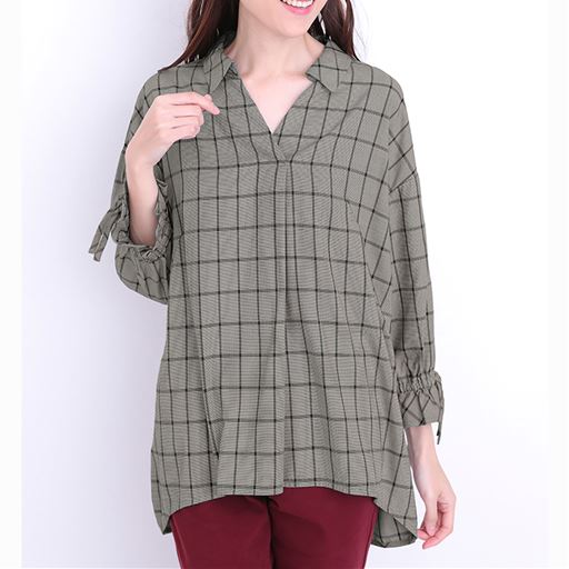 60%OFF【レディース】 吸湿発熱リボンシャツチュニック - セシール ■カラー：ブラック系 ■サイズ：S,M,L