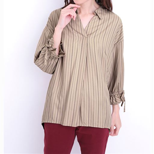 60%OFF【レディース】 吸湿発熱リボンシャツチュニック ■カラー：ベージュ系 ■サイズ：S,M,L