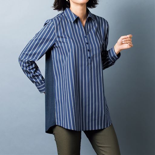 60%OFF【レディース】 カットソーコンビシャツ ■カラー：ブルー系 ■サイズ：M