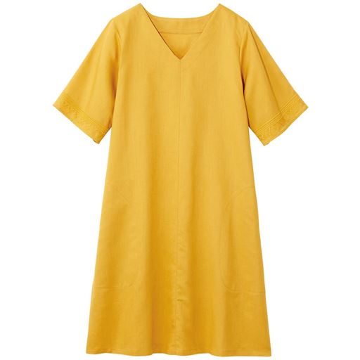 60%OFF【レディース大きいサイズ】 麻混 Vネックチュニック【ぽっちゃりさんサイズ】 - セシール ■カラー：マスタード ■サイズ：L,LL