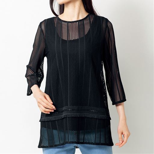 60%OFF【レディース】 総レースチュニック&タンクトップ - セシール ■カラー：ブラック ■サイズ：M,L