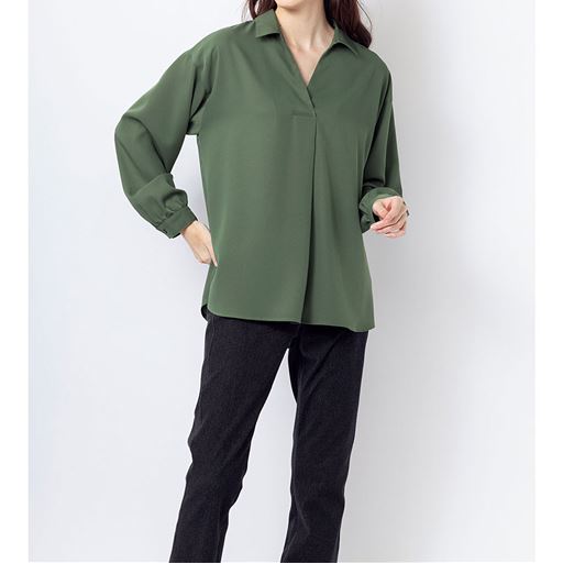 50%OFF【レディース】 スキッパーシャツ - セシール ■カラー：カーキ ■サイズ：M,L,LL