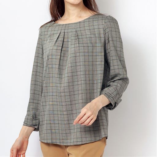 60%OFF【レディース】 リボンスリーブブラウス(接触冷感・吸汗速乾・抗菌防臭・UVカット) - セシール ■カラー：チェック ■サイズ：S,M,L
