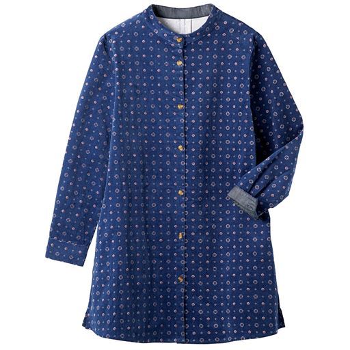 50%OFF【レディース】 コーデュロイロングシャツ(ストレッチ・洗濯機OK) - セシール ■カラー：ネイビー(小紋柄) ■サイズ：M