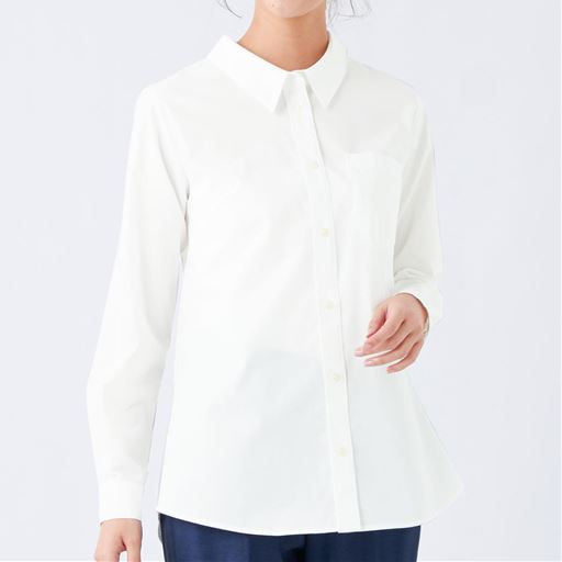 【レディース大きいサイズ】 【ぽっちゃりさんサイズ】形態安定レギュラーカラーシャツ(長袖)(UVカット・抗菌防臭) グラマー用サイズ有(胸サイズで選ぶ) ■カラー：オフホワイト ■サイズ：L,4L,5L,6L,LL+(F・Gカップ相当対応),4L+(F・Gカップ相当対応)