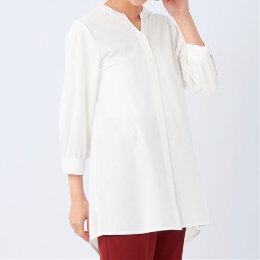50%OFF【レディース大きいサイズ】 【ぽっちゃりさんサイズ】カットソーキーネックチュニックシャツ(7分袖) - セシール ■カラー：オフホワイト ■サイズ：L,LL,3L,4L,5L,6L