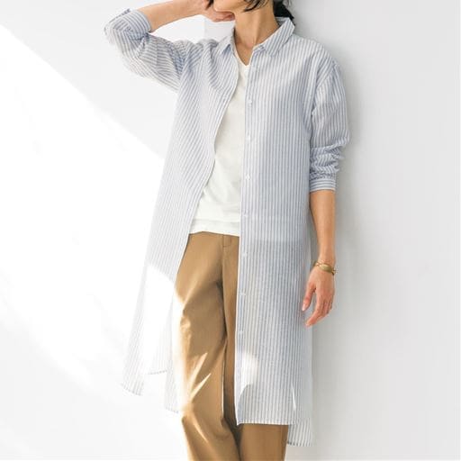 コットンリネン ロングシャツ テンセル 繊維 フレンチリネン リボンベルト付き 接触冷感 Uvケア 洗濯機ok セシール Cecile