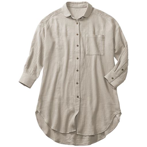 45%OFF【レディース】 ダブルガーゼロングシャツ(綿100%・洗濯機OK・大きいサイズ) ■カラー：グレージュ ■サイズ：S,M,L,LL,3L