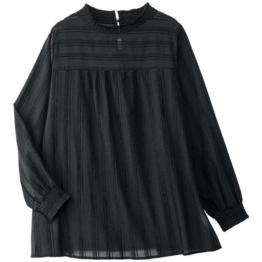 45%OFF【レディース】 モールボーダーシャーリングブラウス - セシール ■カラー：ブラック ■サイズ：M,L
