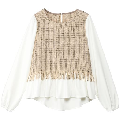 45%OFF【レディース】 ツイードドッキングブラウス - セシール ■カラー：ベージュ系 ■サイズ：M,L,LL,3L