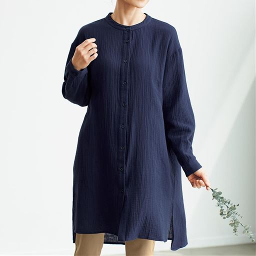 45%OFF【レディース】 ダブルガーゼチュニックシャツ - セシール ■カラー：ネイビー ■サイズ：M-L