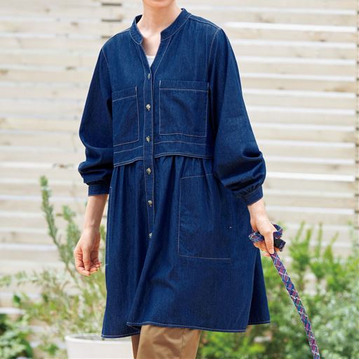 45%OFF【レディース】 デニムデザインチュニックシャツ - セシール ■カラー：ブルー ■サイズ：M,L,LL