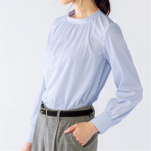 30%OFF【レディース】 カットソースタンドカラーブラウス ■カラー：サックス ■サイズ：M,L,LL,3L