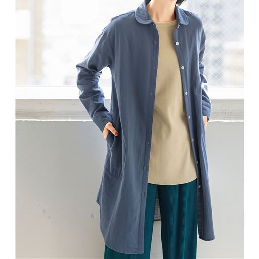 30%OFF【レディース】 起毛ガーゼの丸衿チュニック(綿100%・洗濯機OK) ■カラー：ブルー ■サイズ：M,L,LL,3L