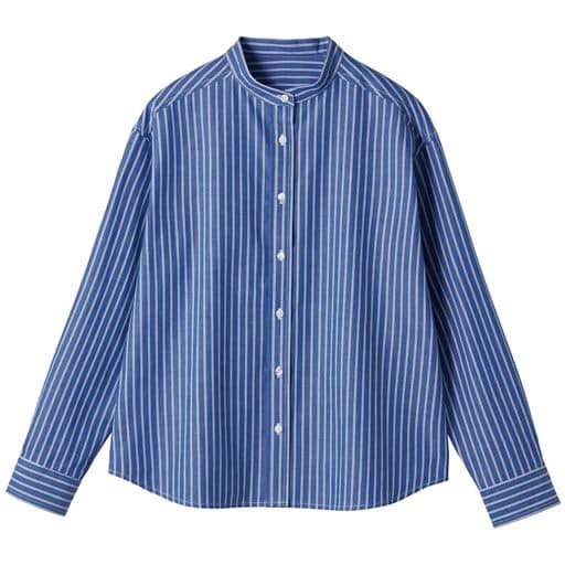 【レディース】 UVケアバンドカラーシャツ ■カラー：ブルー ■サイズ：M,L,LL