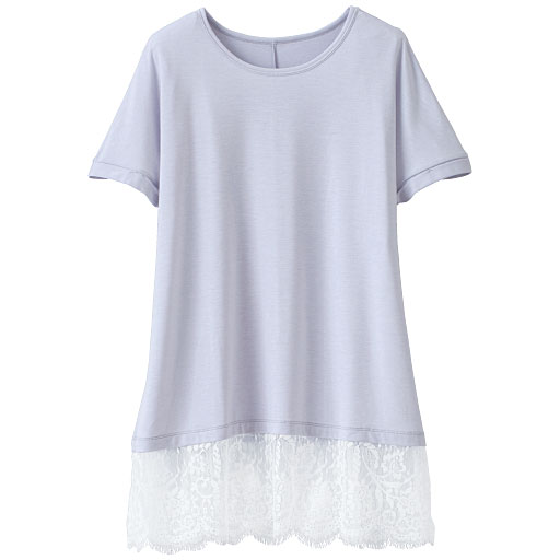 69%OFF【レディース大きいサイズ】 裾レース使いロングTシャツ ■カラー：シルバーグレー ■サイズ：3L,4L,5L