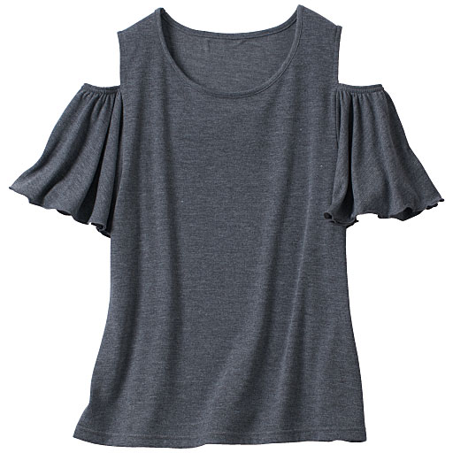 69%OFF【レディース大きいサイズ】 フリルオープンショルダーTシャツ - セシール ■カラー：チャコールグレー ■サイズ：LL,3L,4L,5L,6L