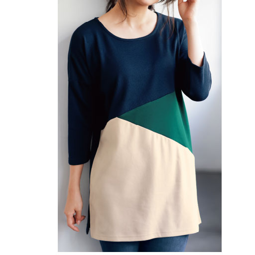 69%OFF【レディース】 カラーブロックチュニック - セシール ■カラー：ネイビー×グリーン×ベージュ ■サイズ：M,L,LL