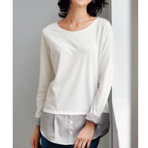 69%OFF【レディース】 裾シャツTシャツ - セシール ■カラー：オフホワイトB ■サイズ：M