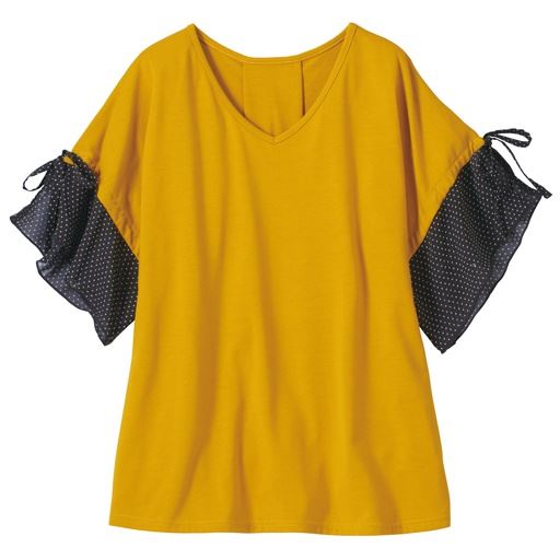 69%OFF【レディース大きいサイズ】 袖フリルデザインプルオーバー(L-10L) ■カラー:マスタード ■サイズ:L,LL,3L,4L,5L,6L,7L-8L,9L-10L