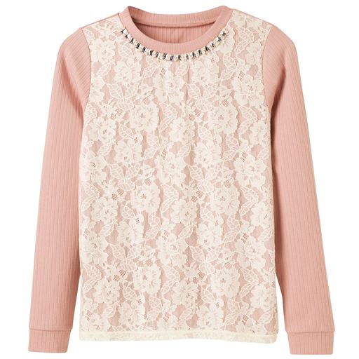 69%OFF【レディース】 レース&ビジュー使いテレコプルオーバー ■カラー：コーラルベージュ ■サイズ：S,M