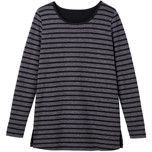 40%OFF【レディース大きいサイズ】 【ぽっちゃりさんサイズ】接結(2枚仕立)天竺クルーネックTシャツ(綿混) - セシール ■カラー：ボーダーA(チャコールグレー×ブラック) ■サイズ：L