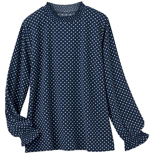70%OFF【レディース】 シャーリング衿プリントプルオーバー ■カラー：ネイビー×キナリドット ■サイズ：M