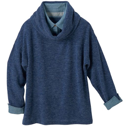 69%OFF【レディース】 シャツレイヤード風タートルネックプルオーバー - セシール ■カラー：ネイビーブルー ■サイズ：M