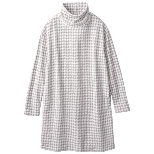【レディース】 ストレッチフリース ルーズネックロングプルオーバー(冷え対策/あったか/洗濯機OK) ■カラー：グレー系(千鳥柄) ■サイズ：S,M,L,LL,3L
