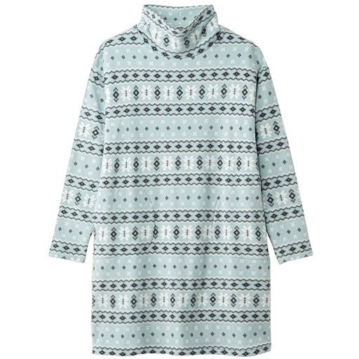 【レディース】 ストレッチフリース ルーズネックロングプルオーバー(冷え対策/あったか/洗濯機OK) ■カラー：ブルー系(ノルディック柄) ■サイズ：3L,S,M,L,LL