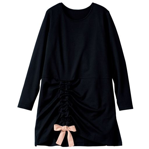 49%OFF【レディース大きいサイズ】 シャーリングデザインチュニック - セシール ■カラー：ブラック ■サイズ：L,LL,3L,4L,5L