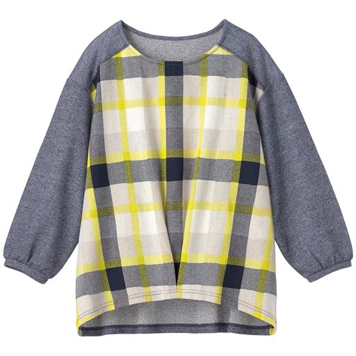 49%OFF【レディース】 チェック布帛使いスウェットプルオーバー - セシール ■カラー：イエロー系 ■サイズ：S,M,L,LL,3L