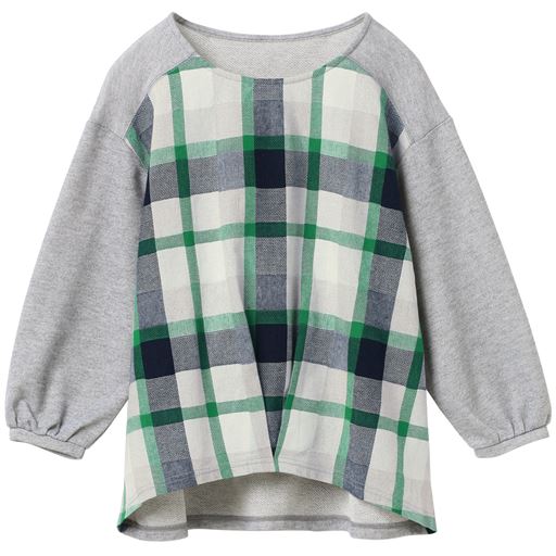 49%OFF【レディース】 チェック布帛使いスウェットプルオーバー ■カラー：グリーン系 ■サイズ：S,M,L,LL