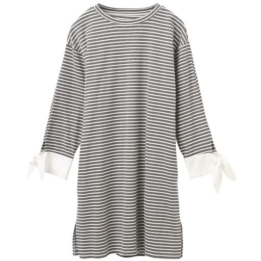 49%OFF【レディース】 袖異素材使いボーダーチュニック - セシール ■カラー：グレー系 ■サイズ：M,L,LL,3L