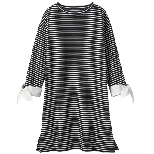49%OFF【レディース】 袖異素材使いボーダーチュニック ■カラー：ブラック系 ■サイズ：M,L,LL,3L