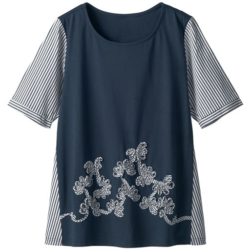 49%OFF【レディース】 デコラティブチュニックプルオーバー(半袖) ■カラー：ネイビー系 ■サイズ：S,M,L