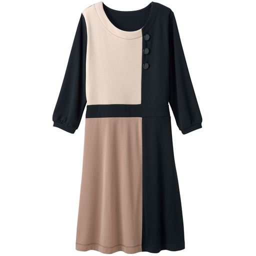 49%OFF【レディース】 ブロッキングカットソーワンピース - セシール ■カラー：ベージュ ■サイズ：S,M,L