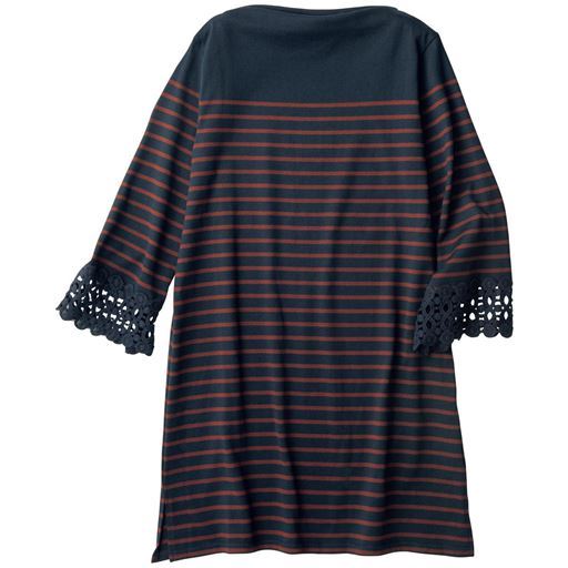 60%OFF【レディース】 袖レース使いボーダーチュニック(7分袖・洗濯機OK) ■カラー：ネイビー/カプチーノ ■サイズ：S-レギュラー,M-レギュラー,L-レギュラー