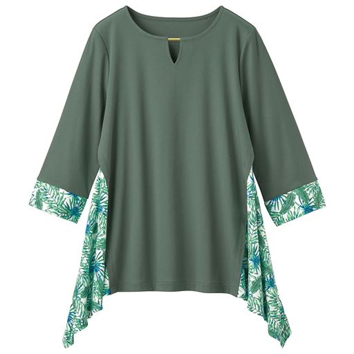 49%OFF【レディース】 サイド柄使いブラウス ■カラー：リーフ×アイスグリーン ■サイズ：S,M,L,LL,3L