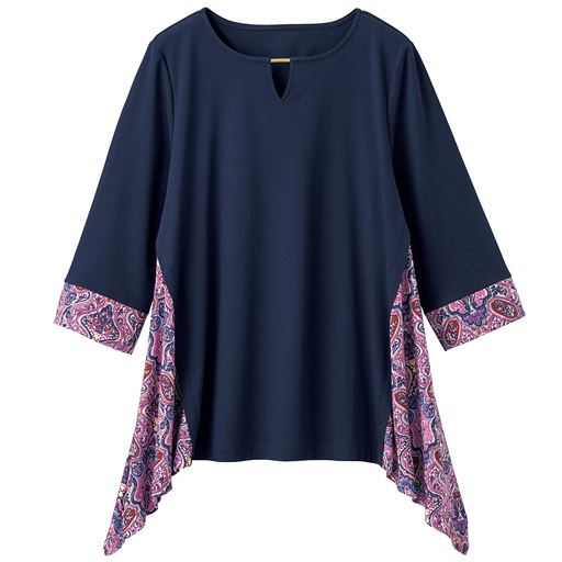 49%OFF【レディース】 サイド柄使いブラウス - セシール ■カラー：ペイズリー×ネイビー ■サイズ：L,S,M